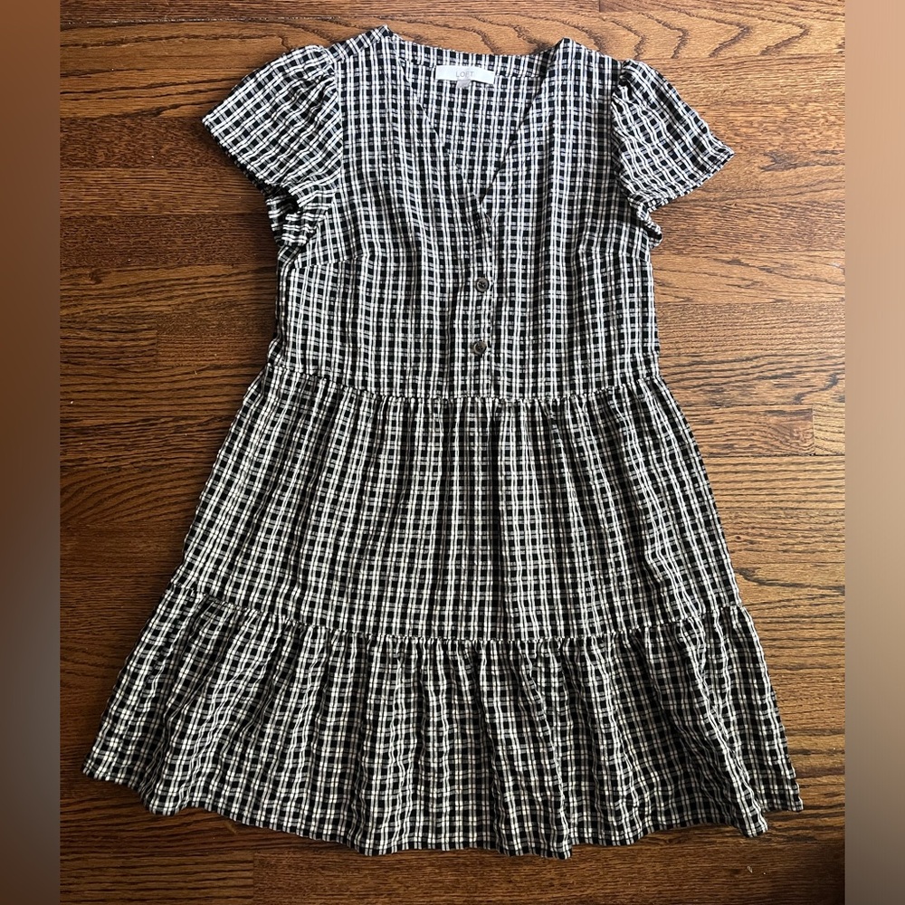 LOFT Gingham Checkered Babydoll Mini Dress